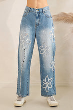 Load image into Gallery viewer, Oli & Hali Floral Embroidered and Splatter Paint Jeans in Denim