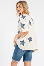 Load image into Gallery viewer, Sage+Fig OVERSIZED Top with Frayed Edge Denim Stars in Cream