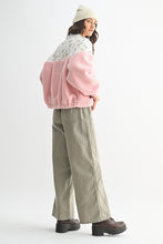 Load image into Gallery viewer, Wishlist Quilted Floral and Solid Sherpa Fleece Jacket in Pink Combo