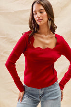 Load image into Gallery viewer, So Me FITTED Knit Sweater Top with Scalloped Neckline in Red