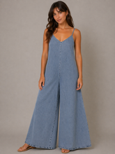 Load image into Gallery viewer, Mystree Washed Tencel Jumpsuit in Denim Blue