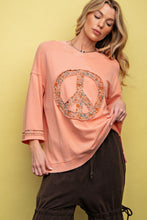 Load image into Gallery viewer, Easel Floral Peace Sign Pullover in Coral ON ORDER Shirts & Tops Easel