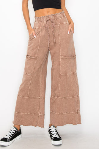 J.Her Mineral Washed Wide Leg Pants in Espresso Pants J.Her   