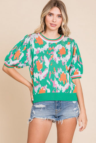 Jodifl Printed Knit Sweater in Kelly Green Shirts & Tops Jodifl   