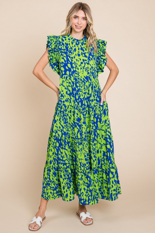 Jodifl Printed Maxi Dress with Pockets in Green ON ORDER Dresses Jodifl   