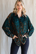 Load image into Gallery viewer, Jodifl Velvet Leopard Dolman Sleeves Top in Hunter Green Shirts & Tops Jodifl