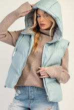Load image into Gallery viewer, Easel Faux Leather Cropped Length Puffer Vest in Dear Sage