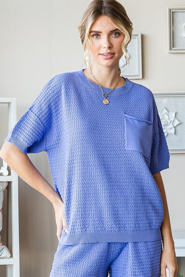 First Love Solid Color Textured Top in Periwinkle Shirts & Tops First Love   