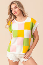 Load image into Gallery viewer, BiBi Multi Colored Checkered Pattern Sweater Vest in Lemon/Lime/Blush Shirts & Tops BiBi