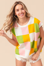 Load image into Gallery viewer, BiBi Multi Colored Checkered Pattern Sweater Vest in Lemon/Lime/Blush Shirts & Tops BiBi