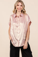 Load image into Gallery viewer, Jodifl Metallic Button Down Dolman Top in Pink