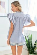 Load image into Gallery viewer, First Love Two Toned Multi Striped Print Top in Blue Shirts & Tops First Love