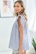Load image into Gallery viewer, First Love Two Toned Multi Striped Print Top in Blue Shirts & Tops First Love