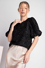 Load image into Gallery viewer, ee:some Semi-Sheer Floral Lace Top with Puff Sleeves in Black