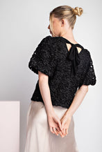 Load image into Gallery viewer, ee:some Semi-Sheer Floral Lace Top with Puff Sleeves in Black