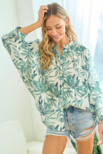 Load image into Gallery viewer, First Love Leaf Print Crinkle Button Down Top in Green