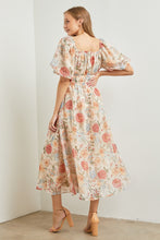 Load image into Gallery viewer, Polagram Organza Floral Print Midi Dress in Cream Multi