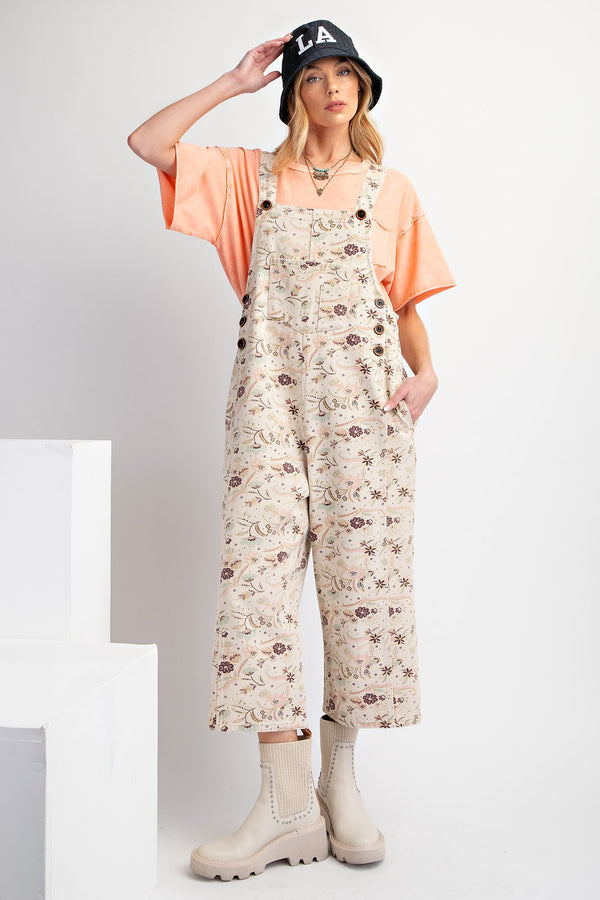 Easel Floral Print Twill Overalls in Khaki Overalls Easel   