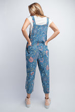 Load image into Gallery viewer, Easel Oversized Floral Print Denim Overall Jumpsuit in Washed Denim Overalls Easel