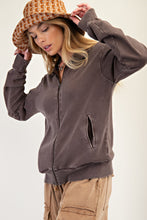 Load image into Gallery viewer, Easel Solid Color Stone Washed Zip Up Jacket in Chocolate