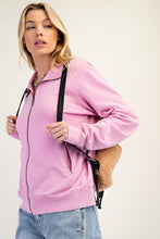 Load image into Gallery viewer, Easel Solid Color Stone Washed Zip Up Jacket in Bubble Gum