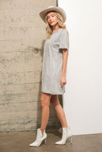 Load image into Gallery viewer, Blue B Solid Color T Shirt Dress with Western Embroidery in Grey