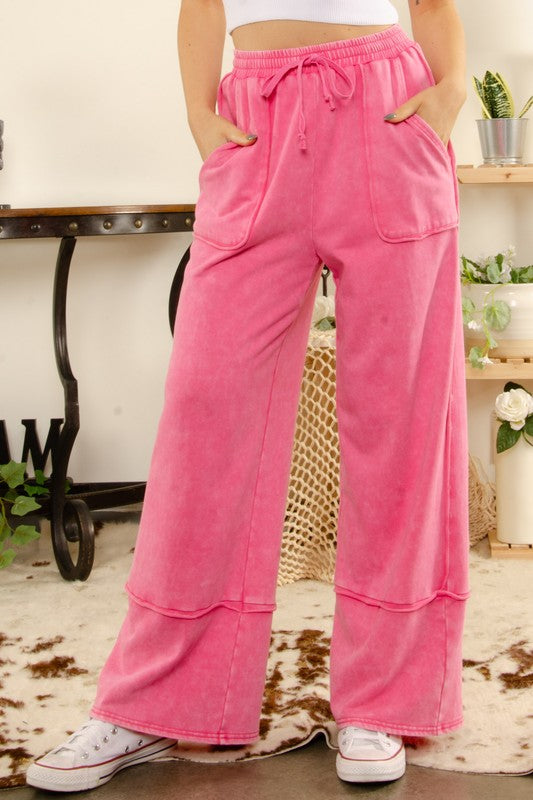 BlueVelvet Cotton Terry Knit Pants in Hot Pink Pants BlueVelvet   
