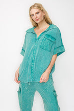 Load image into Gallery viewer, J.Her Mineral Washed Collared Shirt in Jade Cream Shirts & Tops J.Her