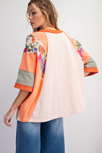 Load image into Gallery viewer, Easel Mixed Print Color Block Top in Coral Blush Shirts & Tops Easel