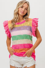 Load image into Gallery viewer, BiBi Open Knit Pointelle Top in Fuchsia Combo Shirts & Tops BiBi