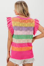 Load image into Gallery viewer, BiBi Open Knit Pointelle Top in Fuchsia Combo Shirts & Tops BiBi