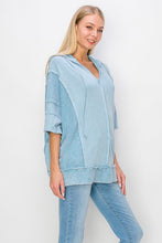 Load image into Gallery viewer, J.Her Short Sleeve Pullover Hooded Top in Vintage Blue Shirts & Tops J.Her