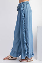 Load image into Gallery viewer, Easel Chambray Pants with Ruffle Details in Light Denim Pants Easel