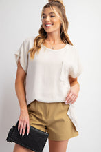 Load image into Gallery viewer, Easel Solid Color Cotton and Linen Blend Top in Oatmeal Shirts & Tops Easel
