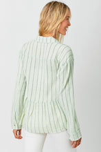 Load image into Gallery viewer, Mystree Washed Peplum Striped Top in Light Sage