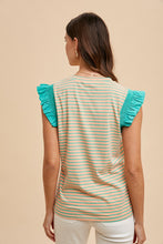 Load image into Gallery viewer, AnnieWear Striped Knit Top in Peach/Emerald Shirts & Tops AnnieWear