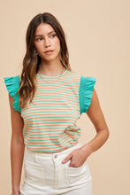 Load image into Gallery viewer, AnnieWear Striped Knit Top in Peach/Emerald Shirts & Tops AnnieWear