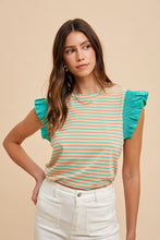 Load image into Gallery viewer, AnnieWear Striped Knit Top in Peach/Emerald Shirts & Tops AnnieWear