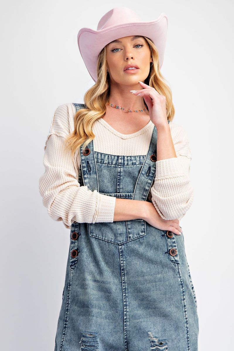Easel Loose Fit Overalls in Washed Denim – June Adel
