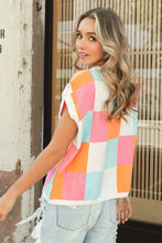 Load image into Gallery viewer, BiBi Multi Colored Checkered Pattern Sweater Vest in Orange/Pink/Denim Shirts & Tops BiBi