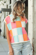 Load image into Gallery viewer, BiBi Multi Colored Checkered Pattern Sweater Vest in Orange/Pink/Denim Shirts & Tops BiBi