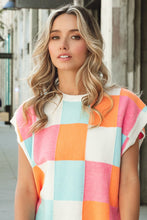 Load image into Gallery viewer, BiBi Multi Colored Checkered Pattern Sweater Vest in Orange/Pink/Denim Shirts & Tops BiBi