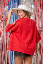 Load image into Gallery viewer, Peach Love "AMERICA" Rhinestone Towel Letter Patched Top in Red Multi
