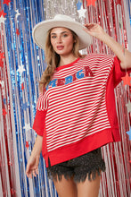 Load image into Gallery viewer, Peach Love "AMERICA" Rhinestone Towel Letter Patched Top in Red Multi