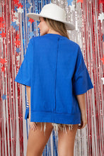 Load image into Gallery viewer, Peach Love "AMERICA" Rhinestone Towel Letter Patched Top in Blue Multi