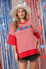 Load image into Gallery viewer, Peach Love "AMERICA" Rhinestone Towel Letter Patched Top in Red Multi