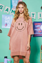 Load image into Gallery viewer, Oddi OVERSIZED Terry Knit Mini Dress with Smiley Face Print in Washed Blush