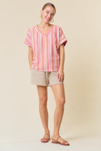 Load image into Gallery viewer, Doe and Rae Oversized Multicolored Striped Top in Orange Mix FINAL SALE