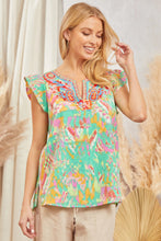 Load image into Gallery viewer, Savanna Jane Mixed Print and Embroidery Top in Emerald Shirts & Tops Andree by Unit