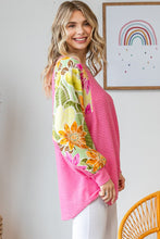Load image into Gallery viewer, 7th Ray Textured Knit Top with Floral Print Contrast Sleeves in Fondant Pink